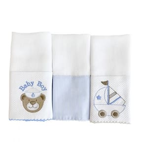 Boquinha Fralda 3 Peças Barrado E Bord. - Navy Baby Boy Azul