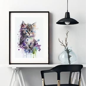 Quadro Gatinho Baby Aquarela - 60X48Cm