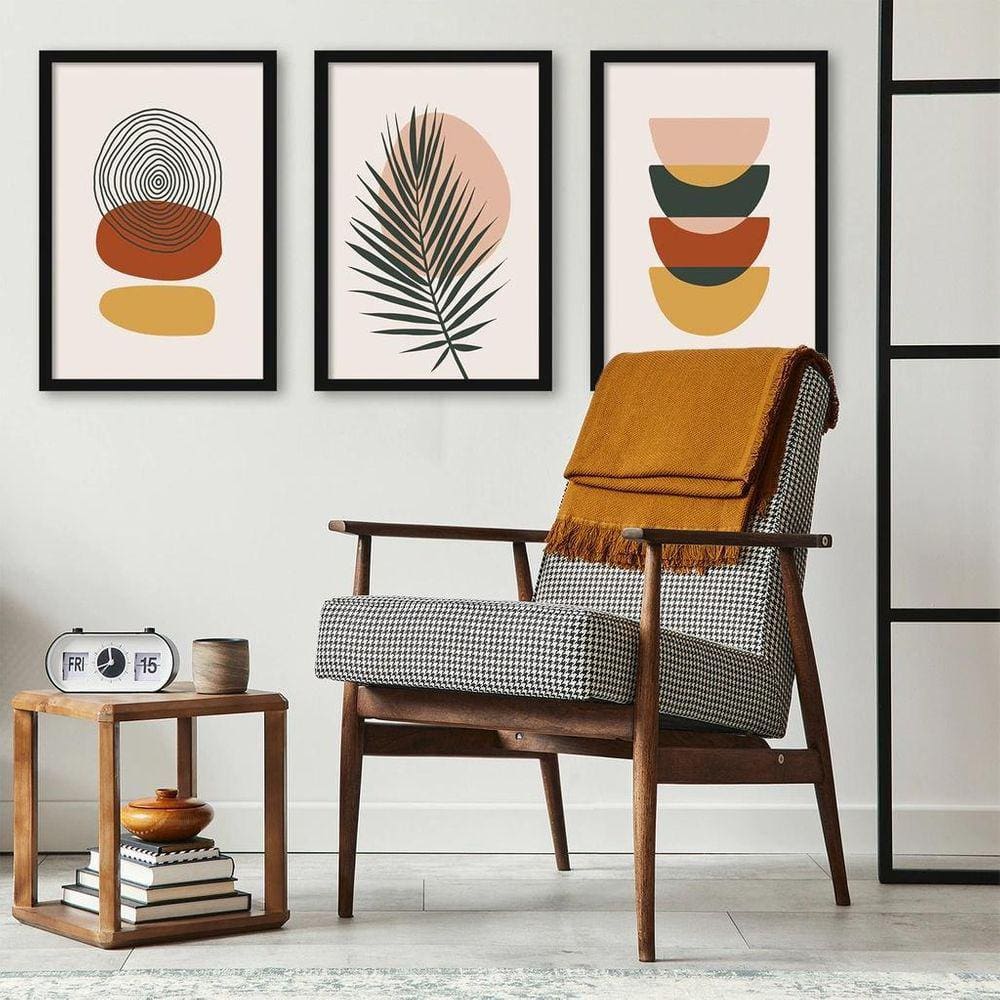 Kit 3 Quadros Abstratos Contemporâneos Boho 45X34Cm