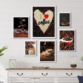 Composição 6 Quadros Rústicos Café- Love Coffee - Com Vidro