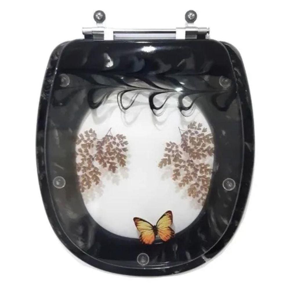 Assento Sanitário Decorada Aspen Preto Para Bacia Deca