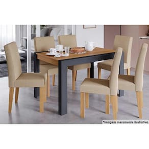 Conjunto: Mesa Sala Jantar Grace c/ Tampo Madeirado 130cm + 6 Cadeiras Maia Cinza/Nature/Gengibre - Cimol