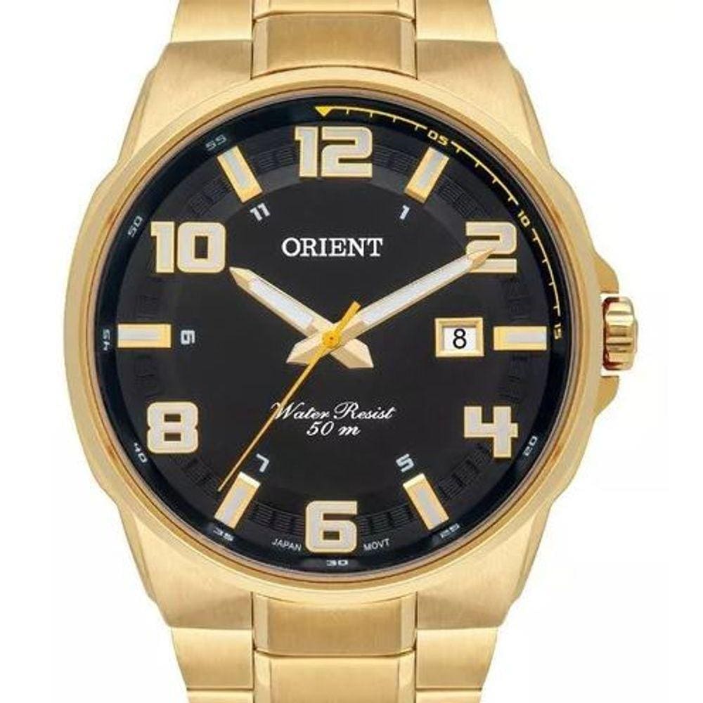 Relógio Orient Masculino Dourado Fundo Preto Mgss1186 P2kx