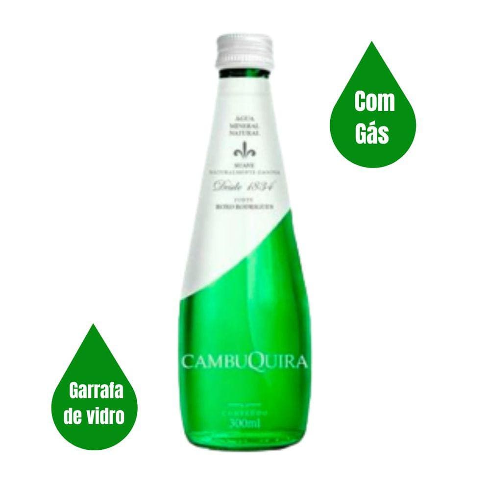 Água Mineral Cambuquira Com Gás - Garrafa de Vidro - Pack 12X300ML