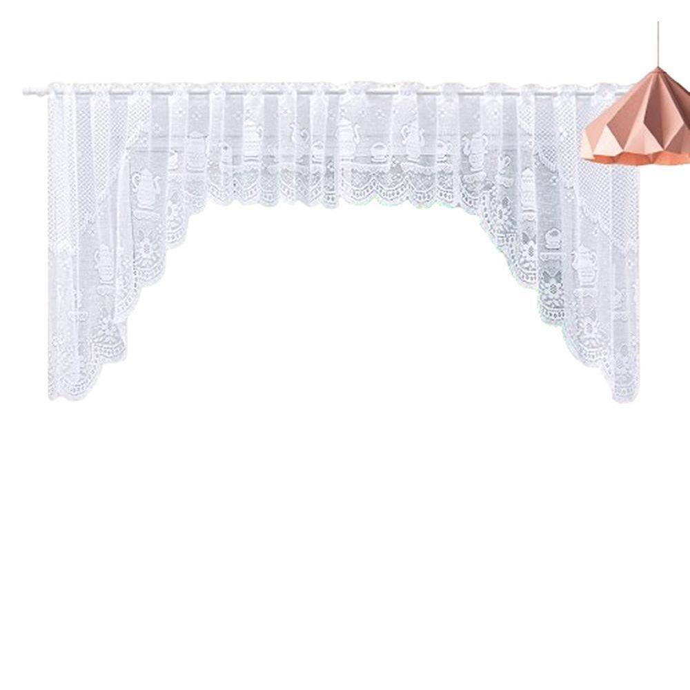 Cortina Bando Renda Cascata Cozinha Bule Branca 3,15X1,00