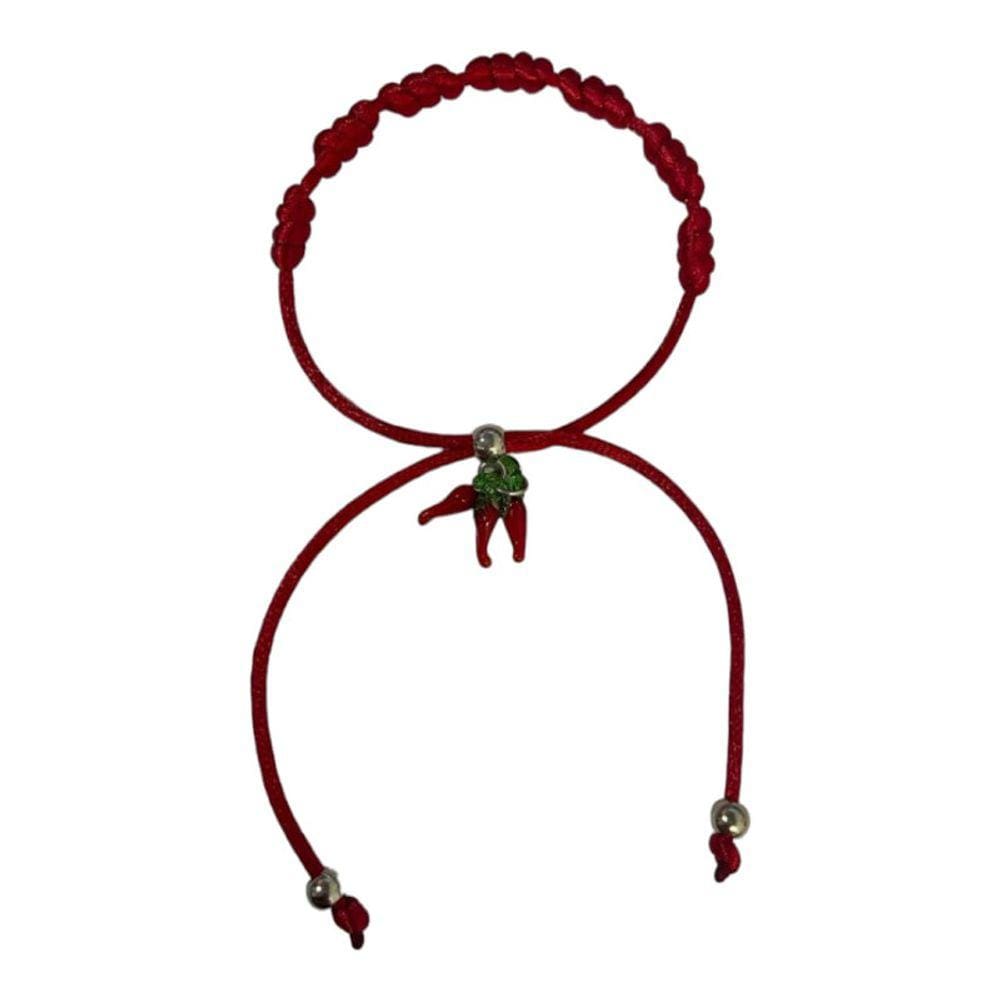 Pulseira Kabbalah 7 Nós Cetim Vermelha Com Três Pimentas