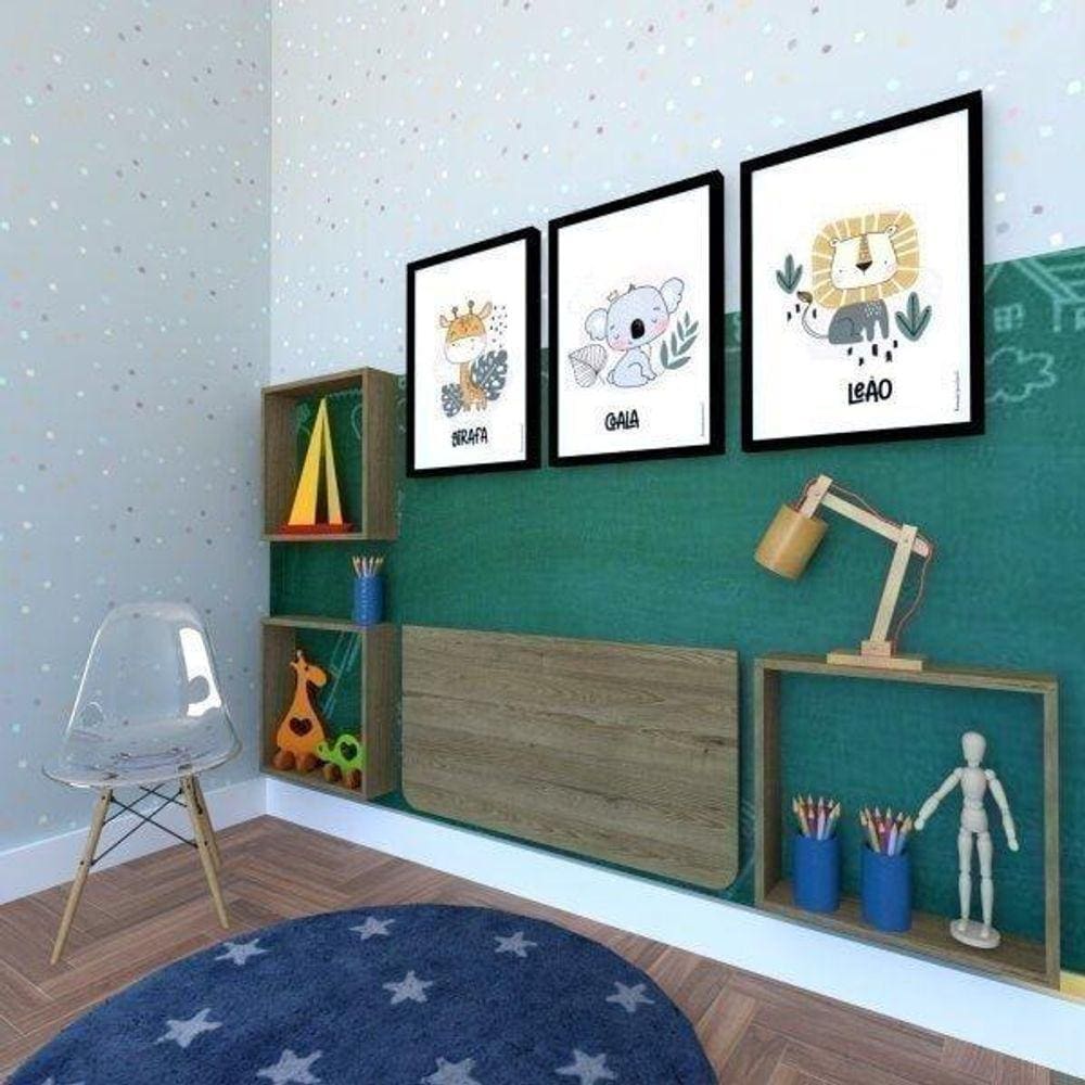 Conjunto com 1 Mesa Dobrável 60cm e 3 Nichos Bramov Móveis Carvalho