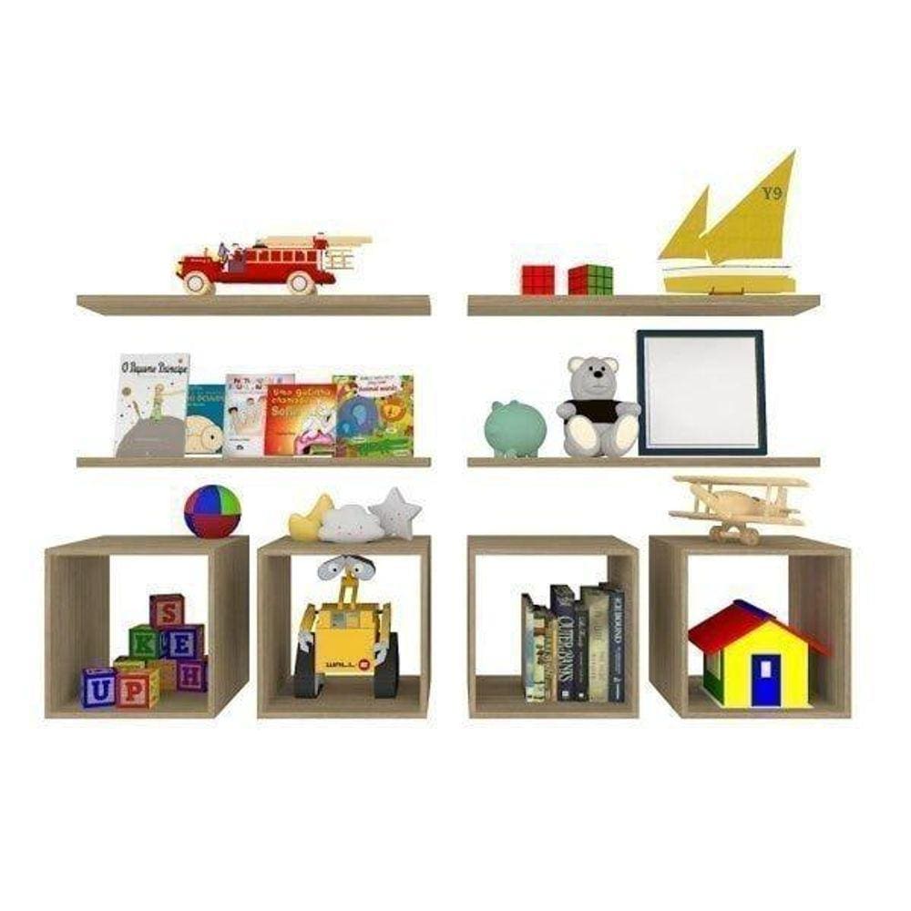 Conjunto 4 Nichos e 4 Prateleiras Kit Cubos Bramov Móveis Carvalho