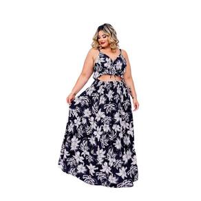 Vestido Plus Size Feminino Longo Estampado Aberto na Cintura 0414