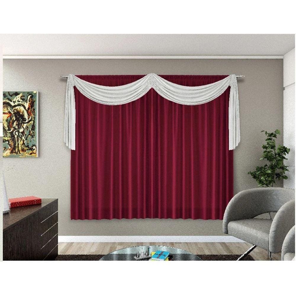 Cortina Quarto E Sala 2,00 X 1,80 Vinho Lais Com Bando Cor:Vinho