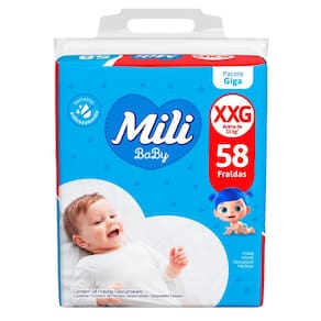 Fralda Mili Baby Tamanho XXG Pacote Giga 58 Unidades Descartáveis