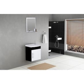 Conjunto Gabinete de Banheiro Suspenso 39cm 1 Porta com Cuba e Espelheira Turin Preto