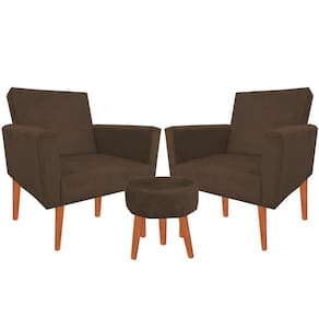 Kit 02 Poltronas Luxo Decorativas Nina E Puff Suede Marrom