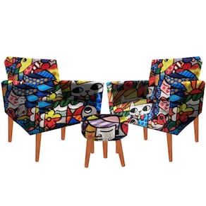 Kit 02 Poltronas Luxo Decorativas Nina E Puff Suede Romero