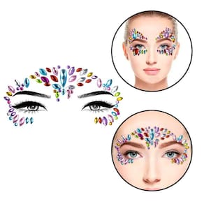 Kit 3 Adesivos Faciais Multicolor Strass Pedraria Carnaval