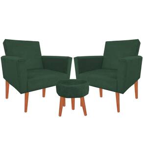 Kit 02 Poltronas Luxo Decorativas Nina E Puff Suede Verde
