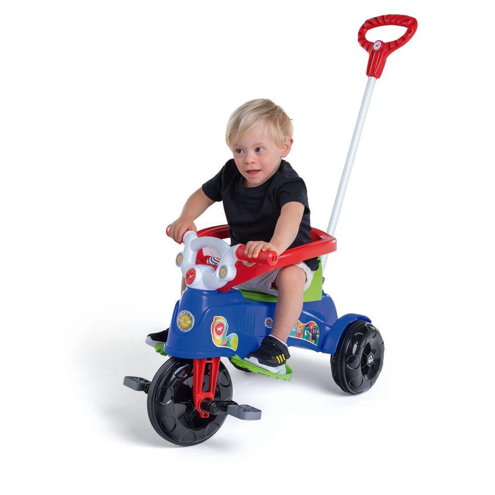 Triciclo Infantil 2 Em 1 Andador De Passeio Com Veiculo Empurrador Pedal Buzina Proteção Tatetico