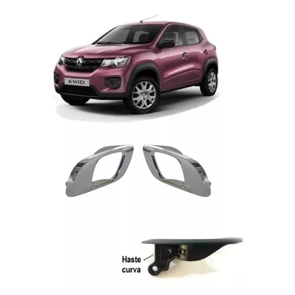 Par Maçaneta Gatilho Puxador Interno Kwid Haste Curva Cromada
