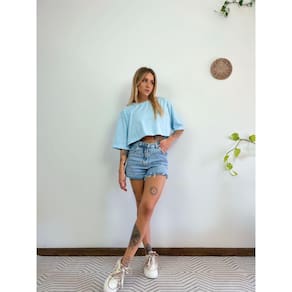 Camiseta Cropped Oversized Aveloz- Azul Claro