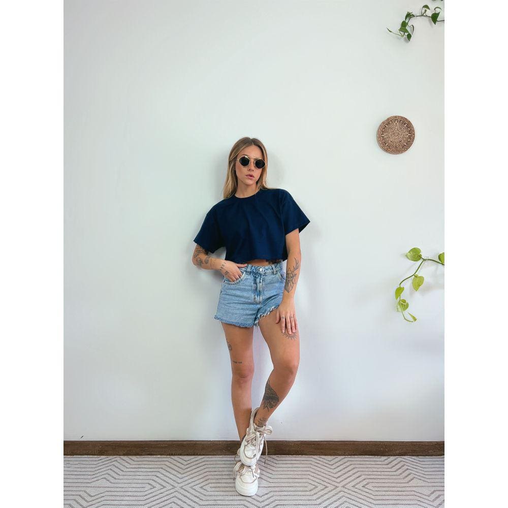 Camiseta Aveloz Feminina Cropped Azul Marinho