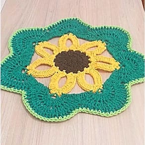 Sousplat Centro de Mesa Crochê Girassol / Decoração Casa, Sala, Cozinha / caminho de mesa de crochê redondo / jogo ameri