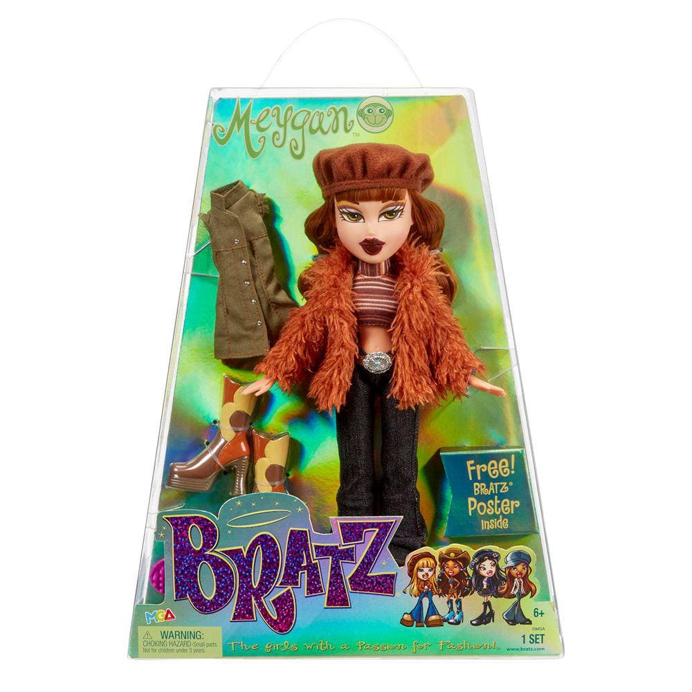 Boneca moderna Bratz Meygan com 2 roupas e pôster