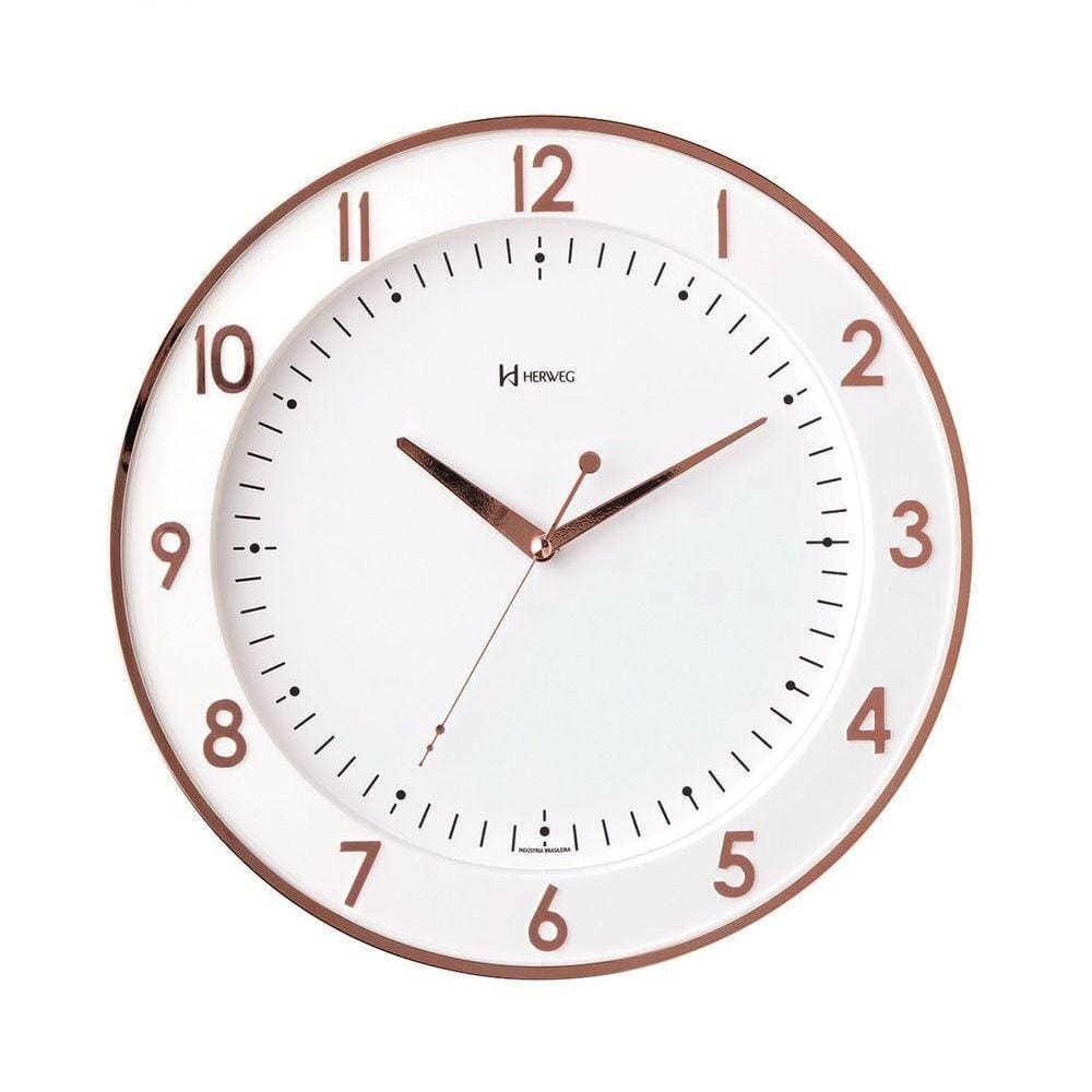 Relógio Silencioso Parede Rosê Musical Branco 35cm 6806-309