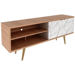 Rack Para Tv 55 Pol 160 Cm 2 Portas R1482 Amendoa Marmore Branco Tecno Mobili Amendoa Marmore Branco