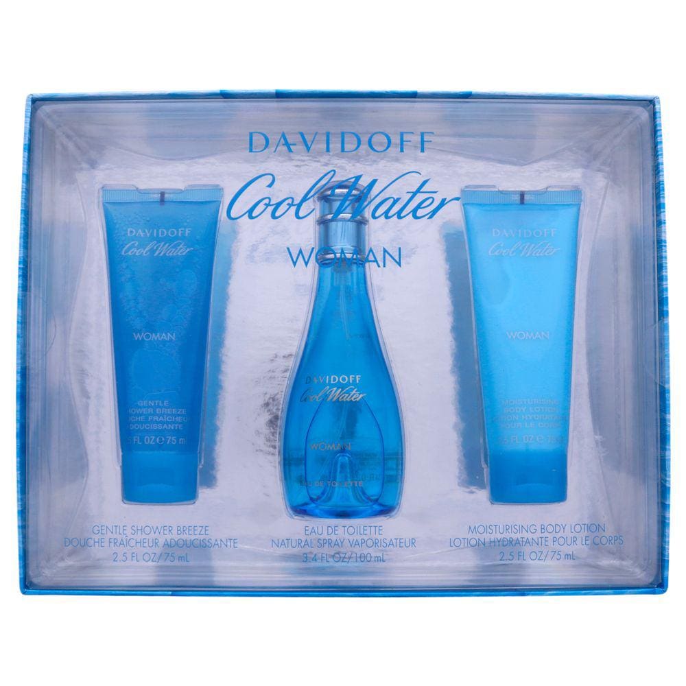 Conjunto de 3 peças Perfume Davidoff Cool Water para mulheres EDT 100ml