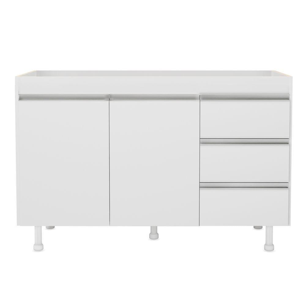 Balcão de Cozinha Lux Para Pia de 120cm 100%MDF Sem Tampo 02 Portas e 03 Gavetas Branco - Abmaza