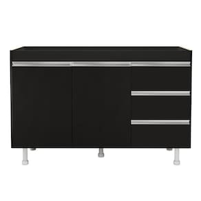 Balcão de Cozinha Lux Para Pia de 120cm 100%MDF Sem Tampo 02 Portas e 03 Gavetas Preto - Abmaza