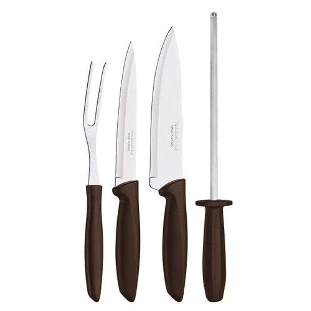 Kit para Churrasco Plenus com Lâminas em Aço Inox e Cabos de Polipropileno Marrom 4 Peças - Tramontina