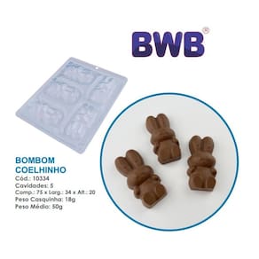 Forma Coelhinho 50g Especial c/ silicone 3 partes pascoa bwb 10334 Chocolate