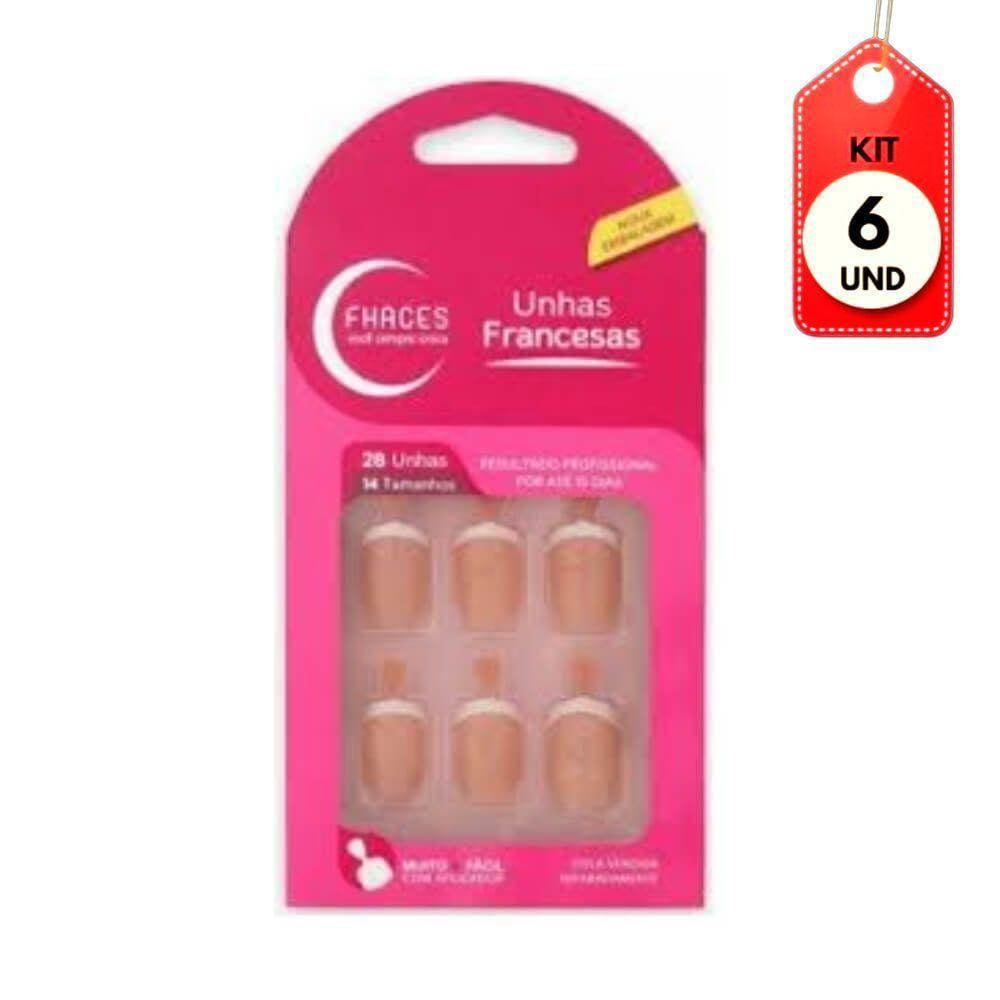 Kit C-06 Fhaces Unhas Postiças Francesa Rosa C-28