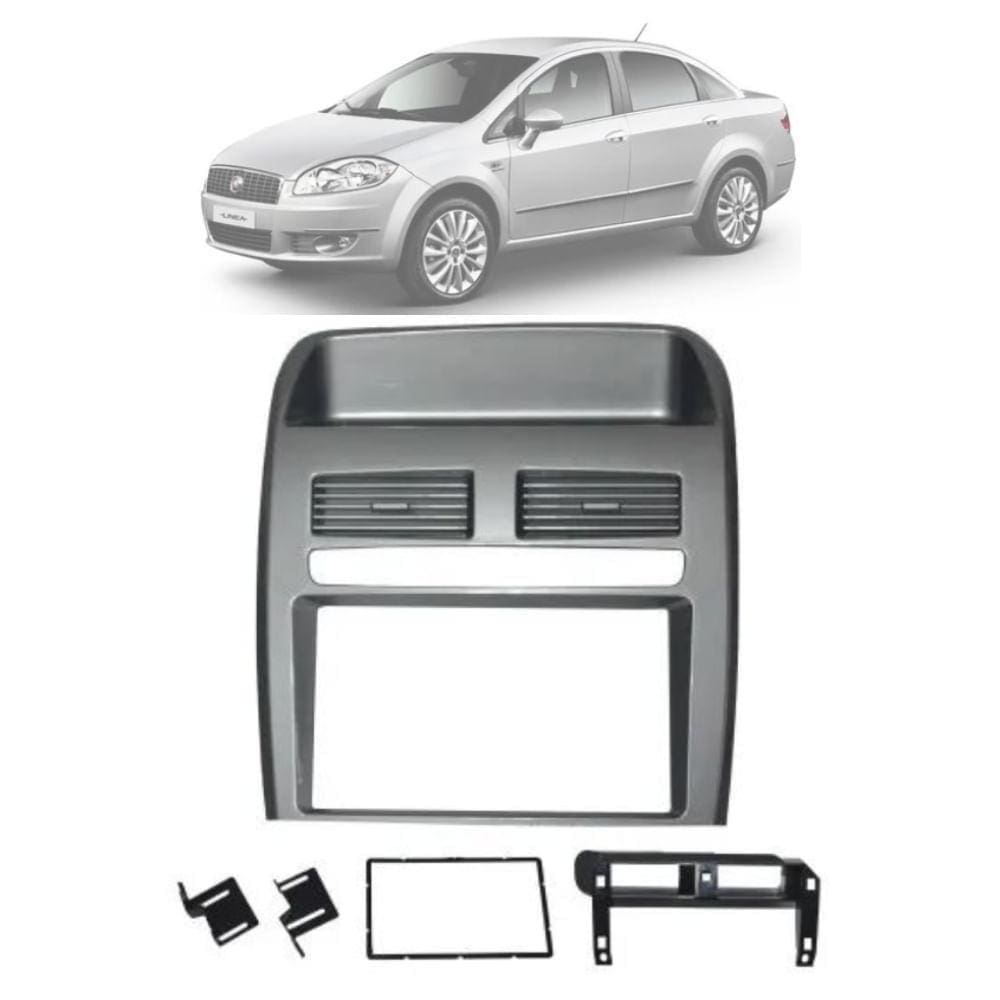 Moldura Fiamon 2 Din 4023 Prata Fiat Linea de 2008 até 2014