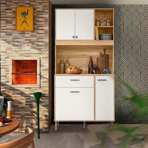 Armário De Cozinha 4 Portas 1 Gaveta 90 cm Freijó Off White Cristal Camomila Shop JM
