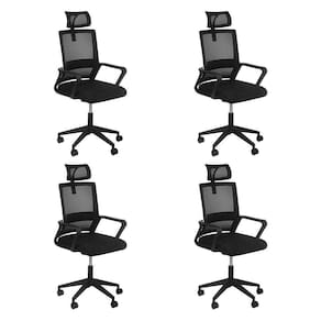 Kit 4 Cadeiras Escritório Rodizio Office Confort Preto