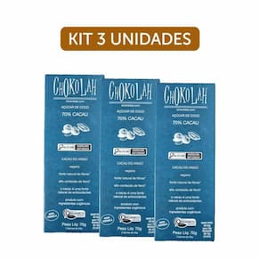 Kit 3X: Chocolate 70% Cacau Açúcar Coco Orgânico Chokolah