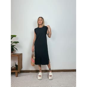 Vestido Muscle Tee Midi Regata Com Fenda Aveloz- Preto
