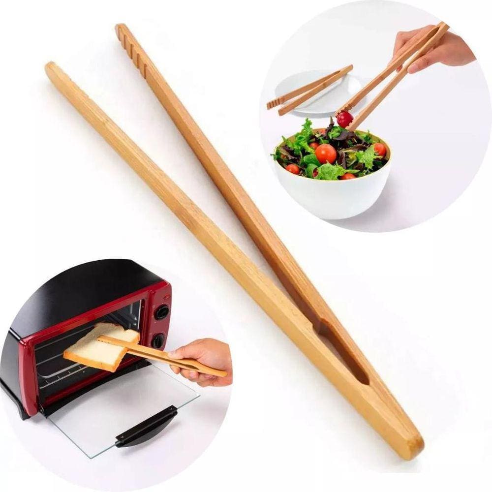 Pegador De Salada Fritura Bambu 36Cm Multiuso Cozinha
