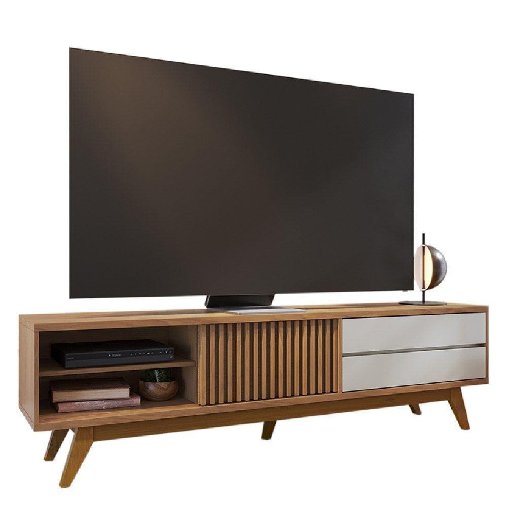 Bancada Rack Para TV 75 Polegadas 200 cm Veneza Freijo Off White Matte CLB
