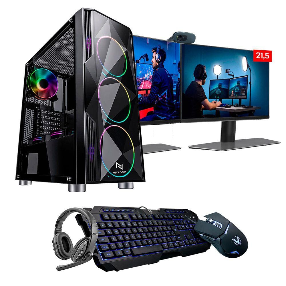Kit - Pc Gamer Intel I5 10400F 16Gb (Rtx 3060 12Gb) Ssd 240Gb + Hd 1Tb 600W 80 Plus + 2 Monitores 21,5 - Nli84591