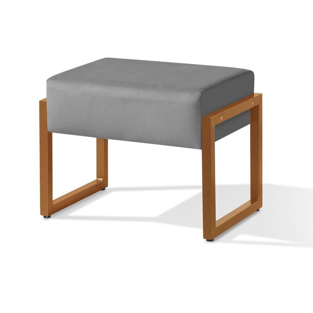 Puff Base Cobre Retangular Ferro 59cm Tecido Veludo Cor:Cinza