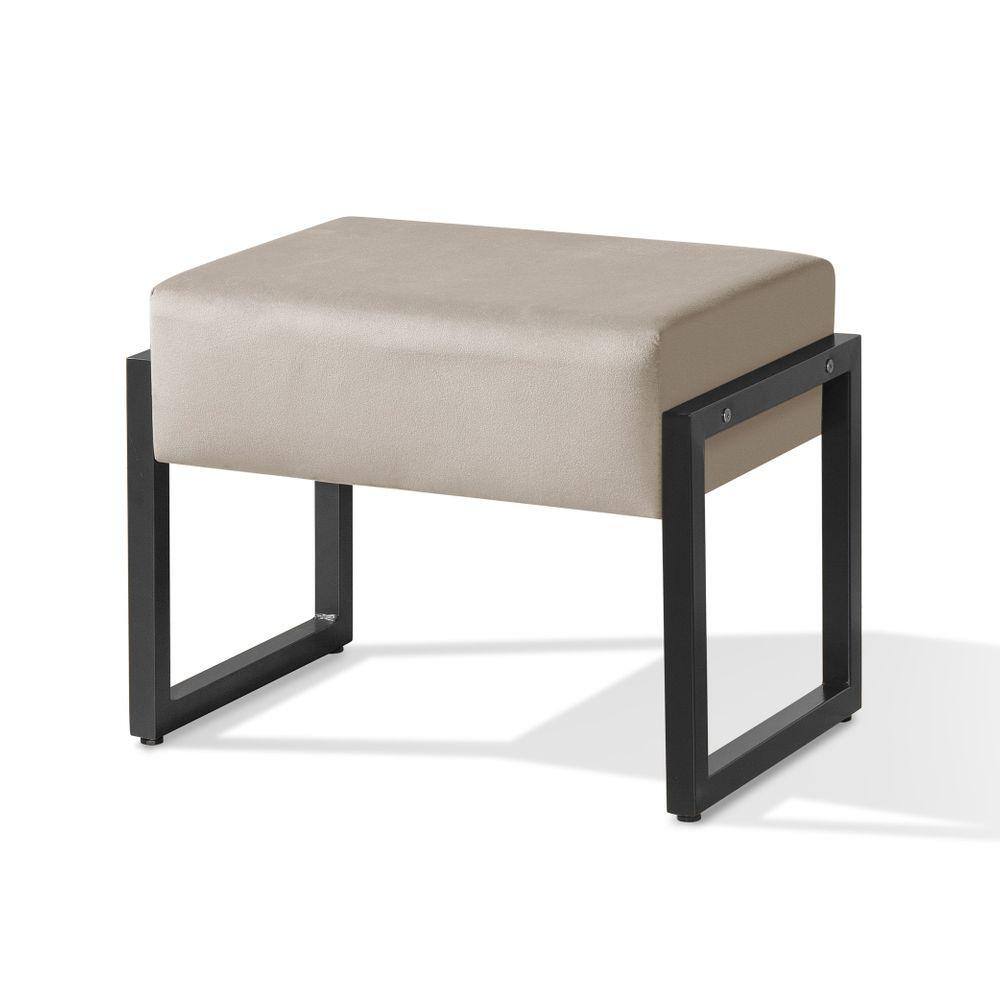 Puf Puff Base Retangular p/ Sala Decorativo Moderno Areia/Preto