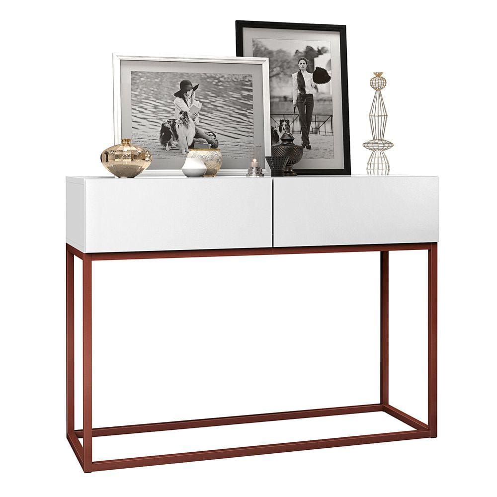 Aparador Buffet Estilo industrial 2 Gavetas Branco com Cobre