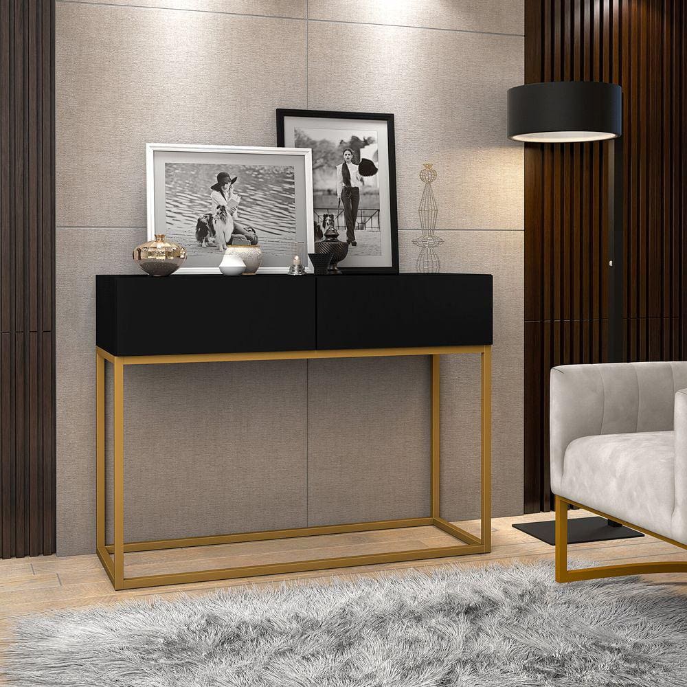 Aparador Buffet Estilo industrial 2 Gavetas Preto com Dourado