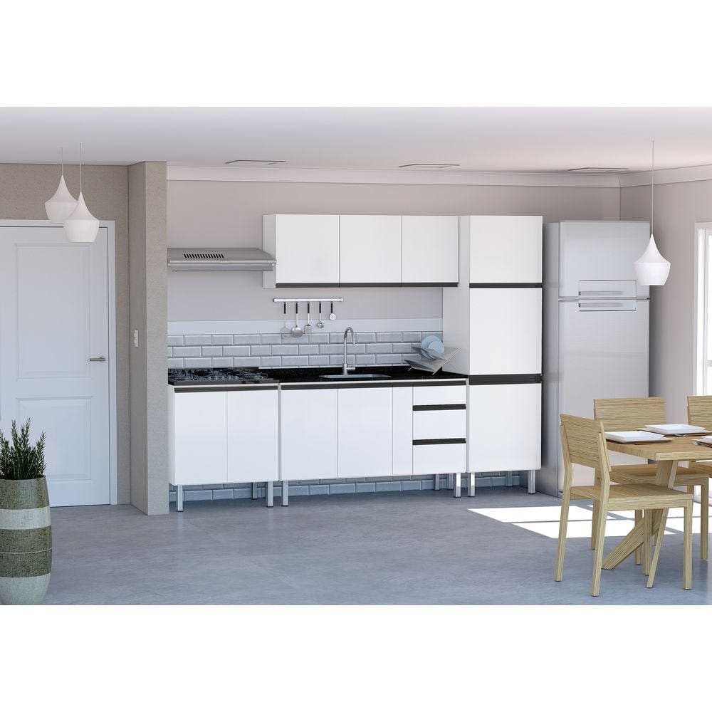 Conjunto Cozinha Completo Aço 2.00 mt - Gabinete - Aéreo - Paneleiro - Balcão Cooktop C/Tampo - Gaia - Cozimax