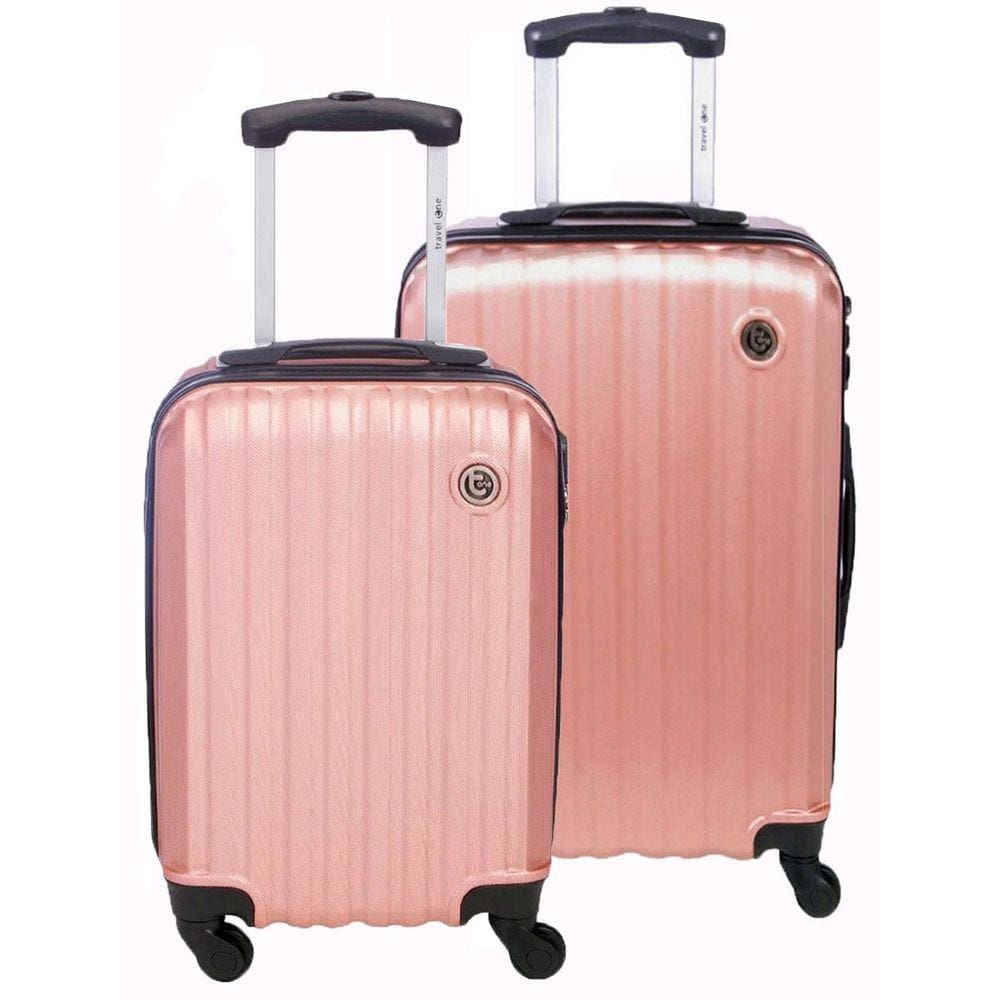 Kit Mala De Viagem 2 Peças Bordo P Média Abs Rígida To Go Rosê Cadeado Fixo Rodinhas 360° Sestini