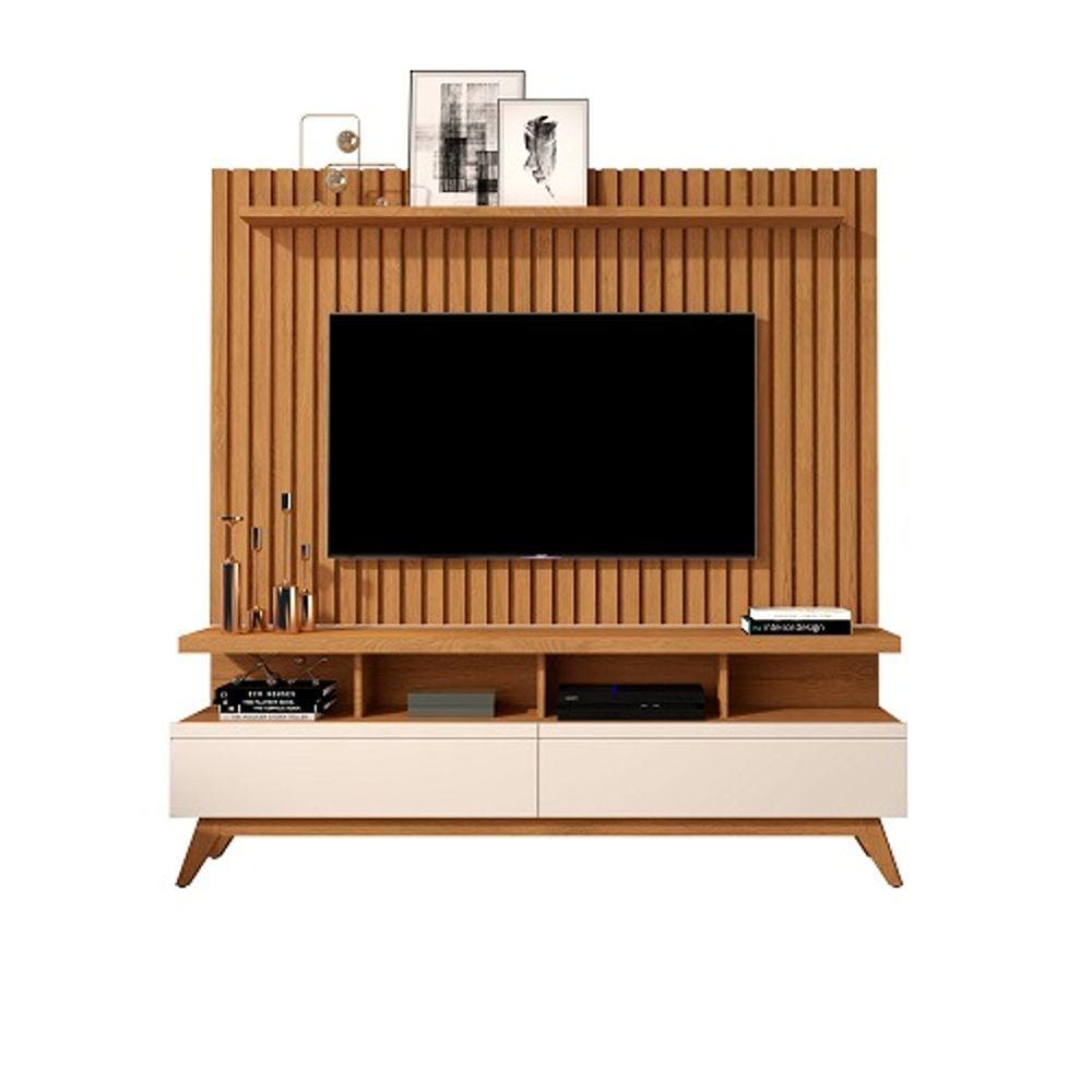 Rack Vivare 1.6 Wood Com Painel Para TV Até 65 Polegadas Classic Ripado Verdadeiro Nature/Off White - Giga Móveis