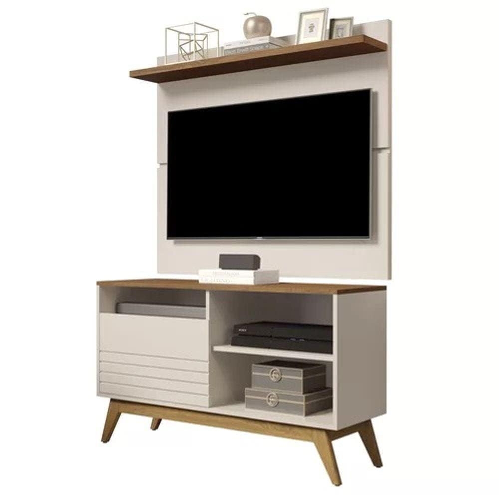 Rack Fenix Com Painel Para TV Até 43 Polegadas Vivare 1.08 Off White/Freijó – Giga Móveis